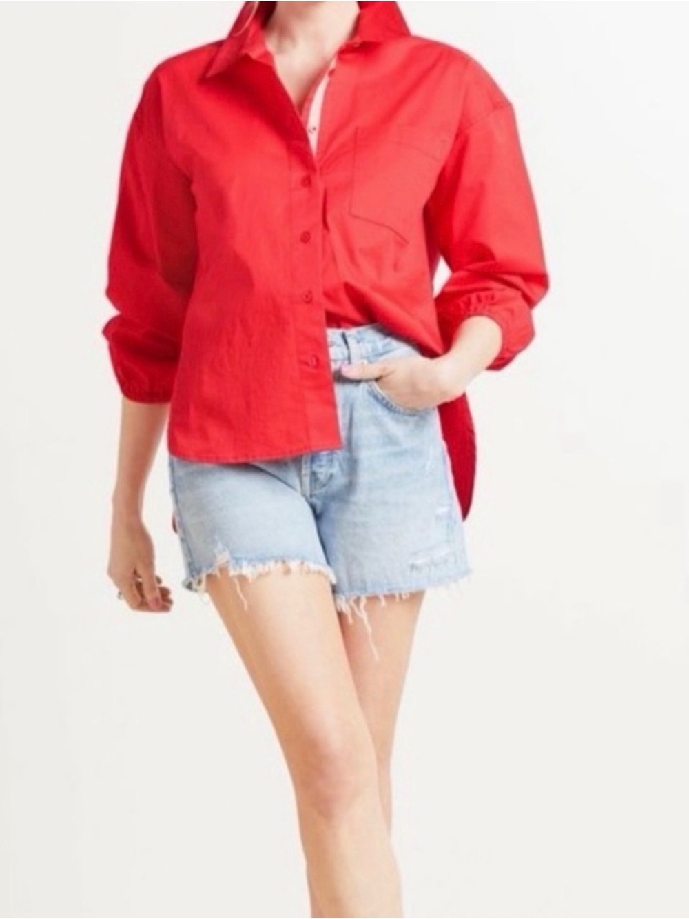 Sundry Classic Red Button-Up Cotton Shirt